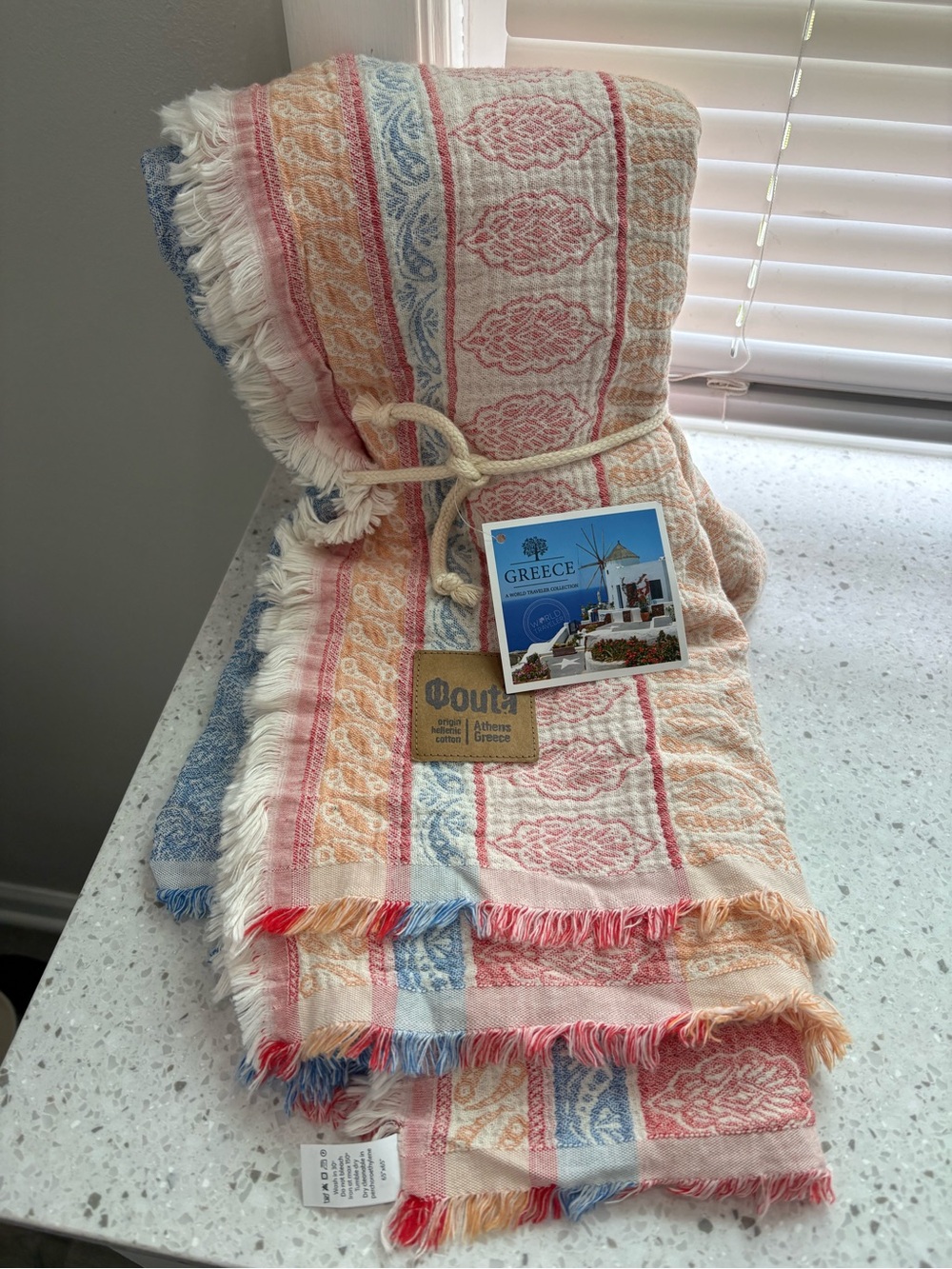 NWT Fouta Greek Blanket matelasse multicolored textured cotton blanket